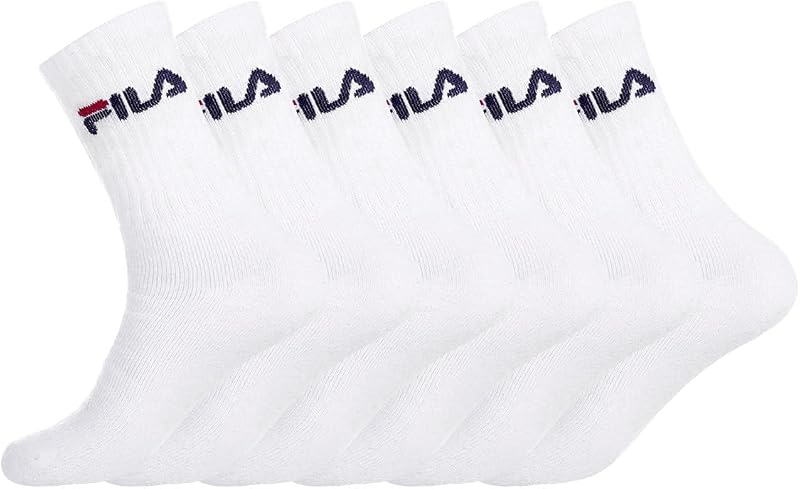 Calzini Uomo Tennis Set di 6 Calze Sportive Uomo Tessitura con Imbottiti e Traspiranti, Bianchi, Taglie 39/42