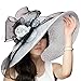 June's young Women Hats Summer Big Hat Wide Brim Top Flower(White/black)
