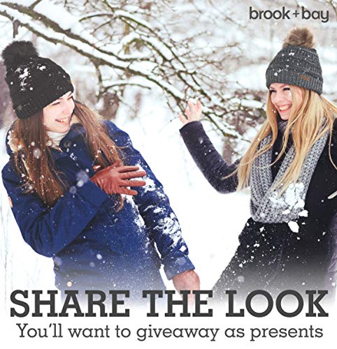 Brook + Bay Faux Fur Pom Pom Beanie for Women - Warm & Cute Cable Knit Winter Hats - Thick, Chunky & Soft Stretch Knitted Caps for Cold Weather - Stylish & Trendy Snow Beanies for Ladies - Thumbnail 6
