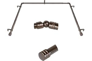 Bay Window Curtain Rods, HOTOZON 7/8 Inch Heavy Duty Curtain Rods for Bay Windows 48-84 Inch(Center Rod), 32-58 Inch Side Rods for Windows, Antique Bronze, Decorative Drapery Rods with End Cap Finials