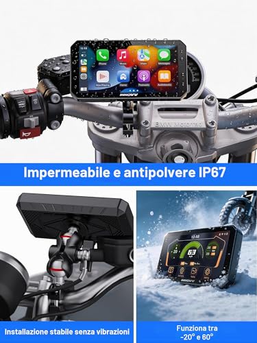 INNOVV N2 6 Inch Apple Carplay Screen for Motorcycle, Touch Screen Wireless Apple CarPlay & Android Car GPS Navigation System, 5G Wi-Fi, IP67 Waterproof, Bluetooth, Parking Mode, Siri