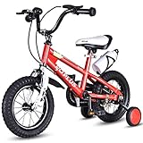 Goplus Freestyle Kids Bike Bicycle 12inch/ 16inch/ 20inch Balance Bike with Training Wheels for Boy's and Girl's (Red, 12-inch)