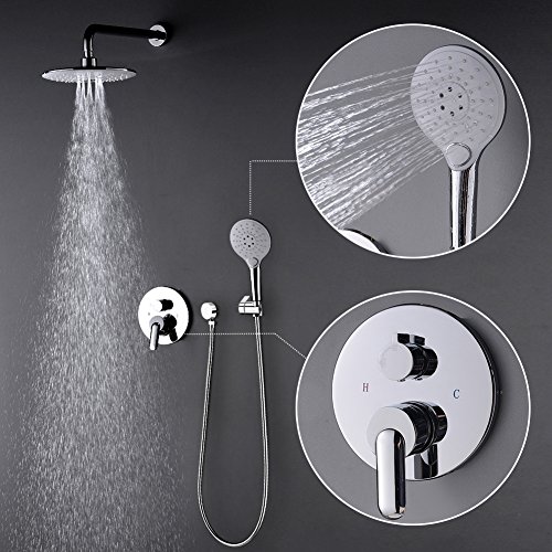 STARBATH Shower Sets with Rain Fall Shower Head and Handheld Set, Shower Mixer Faucet Valve Kit, Adjustable Wall Mounted Shower Holder for Shower System,Chrome (Rain Shower Set White Round) - Thumbnail 7