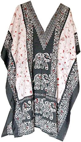 Short Black Elephant Kaftan Women's Plus Size Top Poncho Dress Beach Cover Up Mini Dress