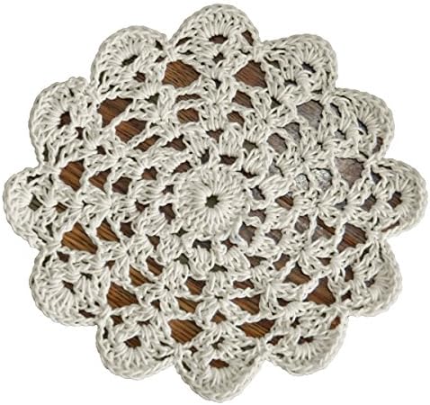 YoumeHome Linen Crochet Lace Placemats Doilies Handmade Cotton Round 6.3 inches(16 cm) (Pack of 6) (Beige)