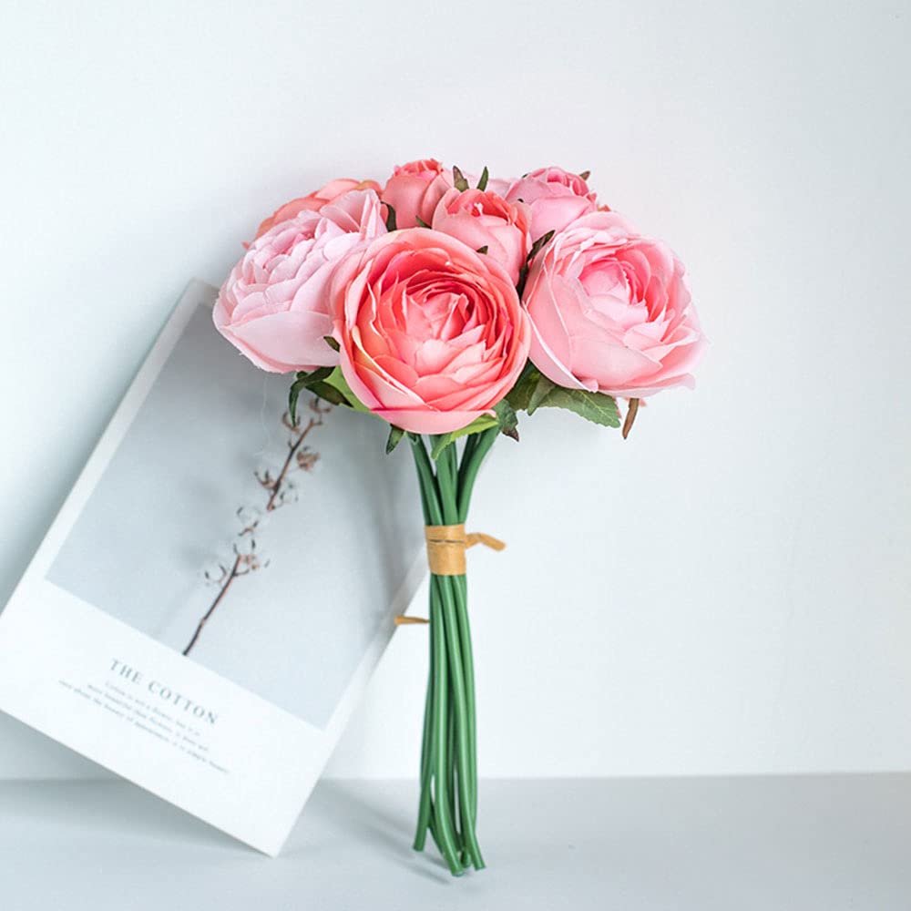 TKAS Artificial flowers Fake Flowers Plants Silk Plastic Bouquets Birthday Table Decoration Holding Classy Flowers for Table Home Office Party Garden Art Decor (Pink)