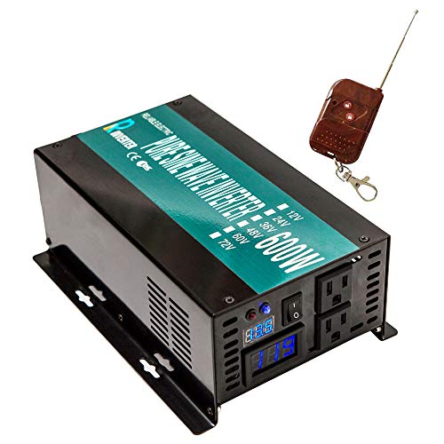 WZRELB 600W 12V 120V Pure Sine Wave Solar Power Inverter with Remote Control Sw…