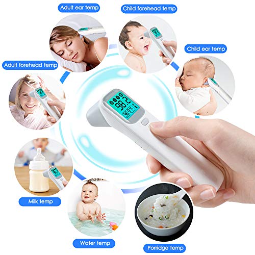 Baby Ear Forehead Digital Thermometer, ELERA Instant Read Thermometer Care Health of Infants, Toddlers and Adults, 4 Backlight Mode & Heat Warning, CE Approved, with Drawstring Bag, Battery Include - Thumbnail 5