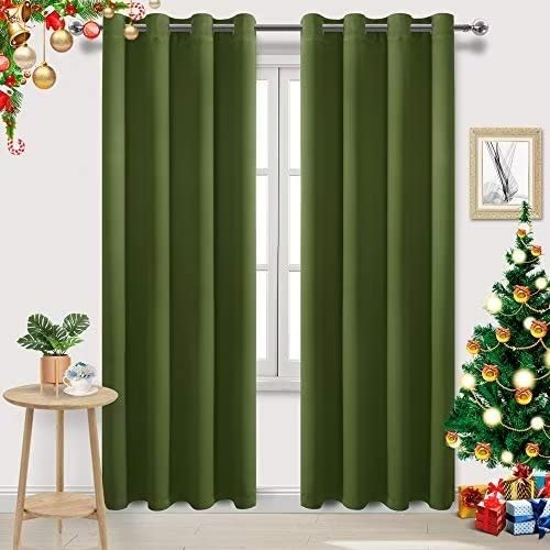DWCN Blackout Curtains for Bedroom - Thermal Insulated Light Blocking Eyelet Window Curtains for Living Room 55 x 79 inch Length, Green, 2 Panels