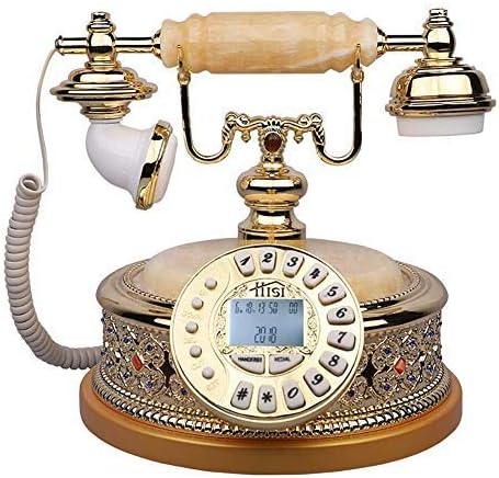 固定電話 クラシックアンティークコード付き電話ヨーロッパのヴィンテージ固定電話レトロ樹脂ホーム電話プッシュボタンダイヤルハンズフリーリダイヤル 機能ホームデコレーションオフィスクラフトゴールド