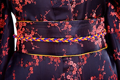 Old-to-new Women's Traditional Japanese Brocade Kimono Robe Floral Print Black - Thumbnail 2