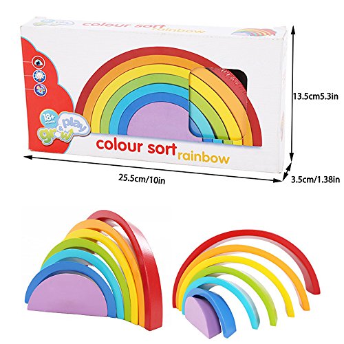 Sealive Wooden Rainbow Stacker Montessori Toys for Toddlers, Nesting Stacking Game Learning Color Shape Matching Jigsaw Puzzle, Geometry Building Blocks Educational Toys Development Gift for Kids - Thumbnail 7