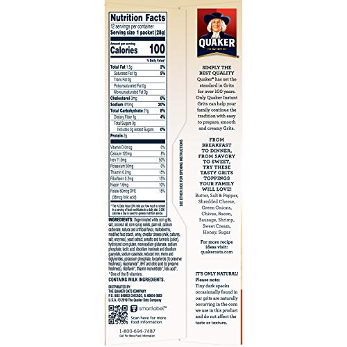 Quaker Instant Grits, Cheddar Cheese Flavor, 12 Packets Pricepulse
