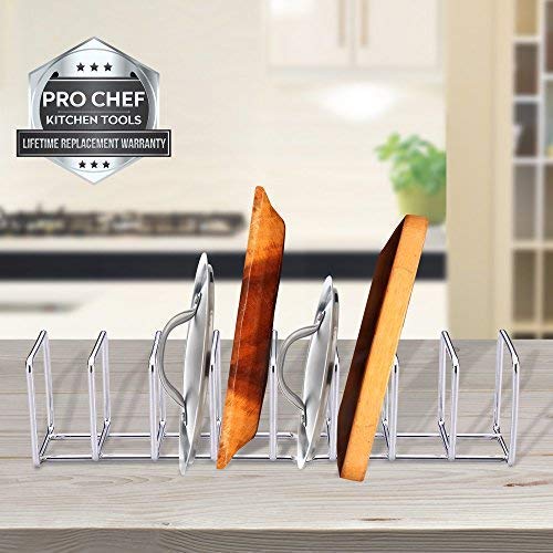Pro Chef Kitchen Tools Stainless Steel Pot Lid Organizer - Keep Your Cabinets Organized with Metal Vertical Storage Shelf To Hold Pan Lids, Plates, Dishes, Cutting Boards (Packaging may vary)