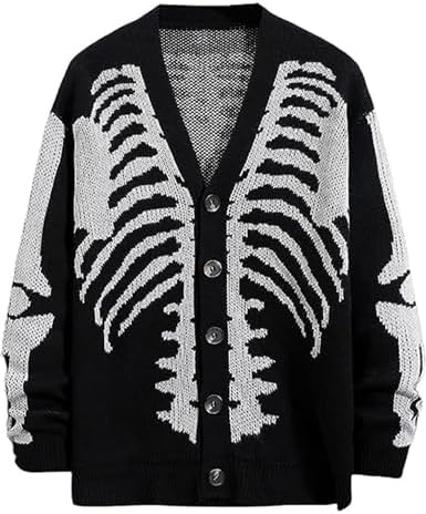 トップス KMRII 3way skull damage cardigan Fall Fashion Knit Cardigan Y2K Skull Print Long Sleeve Button Hip
