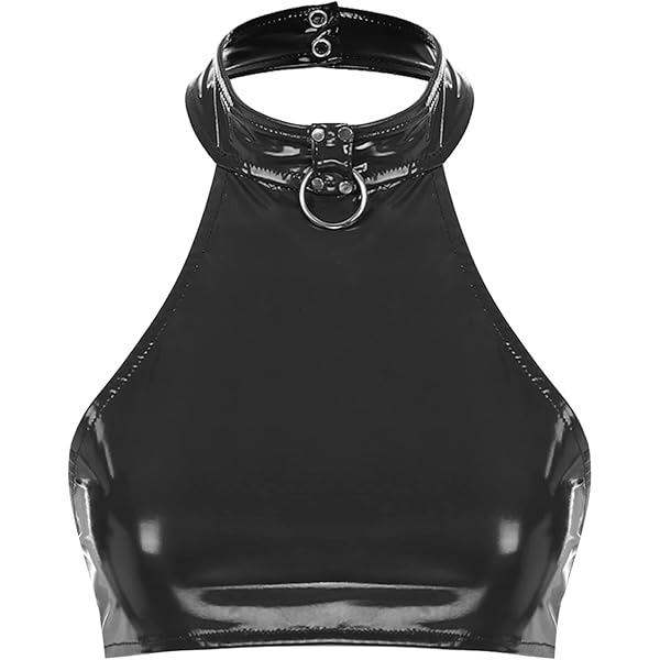 SENMIAO-Clothing Women Tank Tops Shiny Crop Tops Metallic Faux