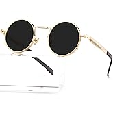 AIEYEZO Round Steampunk Sunglasses Trendy Retro Circle Glasses Gothic Metal Frame 100% UV Blocking Lens