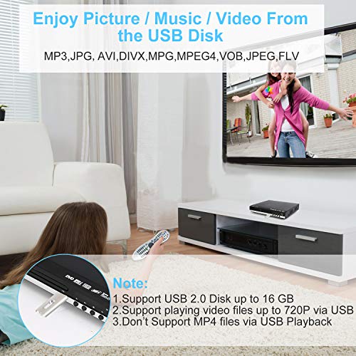 SEMIER Region Free DVD Player, Compact Video DVD CD/Disc Player for TV, HDMI/AV Cables Included, HD 1080P, Built-in PAL/NTSC, USB/MIC Input, Coaxial Port, Remote Control