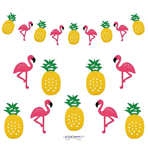 TianJi Flamingo Tropical Pineapple Party Banner Garland Ribbon Banners For Luau Hawaiian Summer Beach Party Supplies (2 Pack)