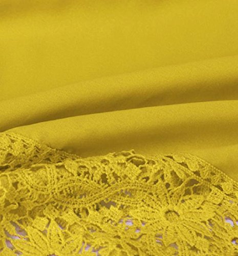 PHOTNO Fashion lace chiffon blouse long sleeve shirt women loose cotton tops t shirts S-XXXXXL (XXXXXL, Yellow) - Thumbnail 5