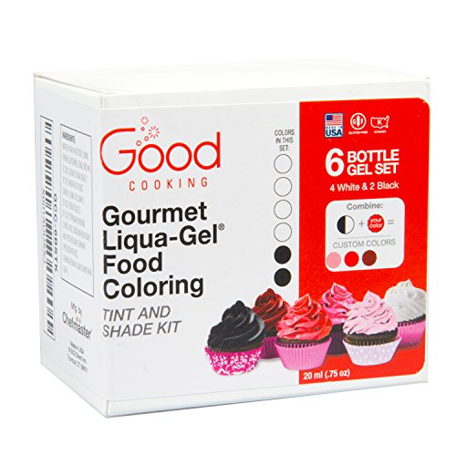 Food Coloring Liqua-Gel - 6 Bottle Black and White "Shade and Tint Kit" Liqua-Gel Kit in .75 fl. oz. (20ml) Bottles - Thumbnail 2