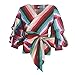 AOMEI Women Spring Summer Blouses with Puff Sleeve Sashes Shirts Peplum Tops Rainbow Stripe Size XL