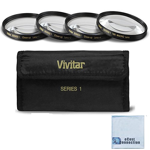 Vivitar 52mm Pro Series High Quality 4pc HD Macro Close Up Filter Set +1 +2 +4 +10 for Nikon D3000, D3100, D3200, D3300, D5000, D5100, D5200, D5500, D7000, D7100, D7200, D600, D610, D700, D800, D90 DSLR and More Models + eCost Microfiber Cleaning Cloth