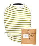 Baby Breastfeeding and Car Seat Cover – Multi-Use Infant Carrier Canopy and Nursing Cover – Great for Protection While Breast Feeding - (Gold Stripe Pattern)