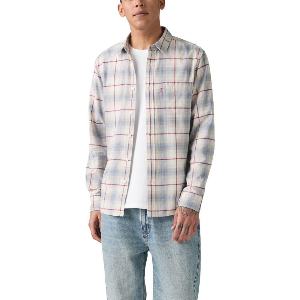 Levi's Men's Classic 1 Pocket Long Sleeve Button Up Shirt, (New) Huxley Plaid Silver Birch Flannel Image