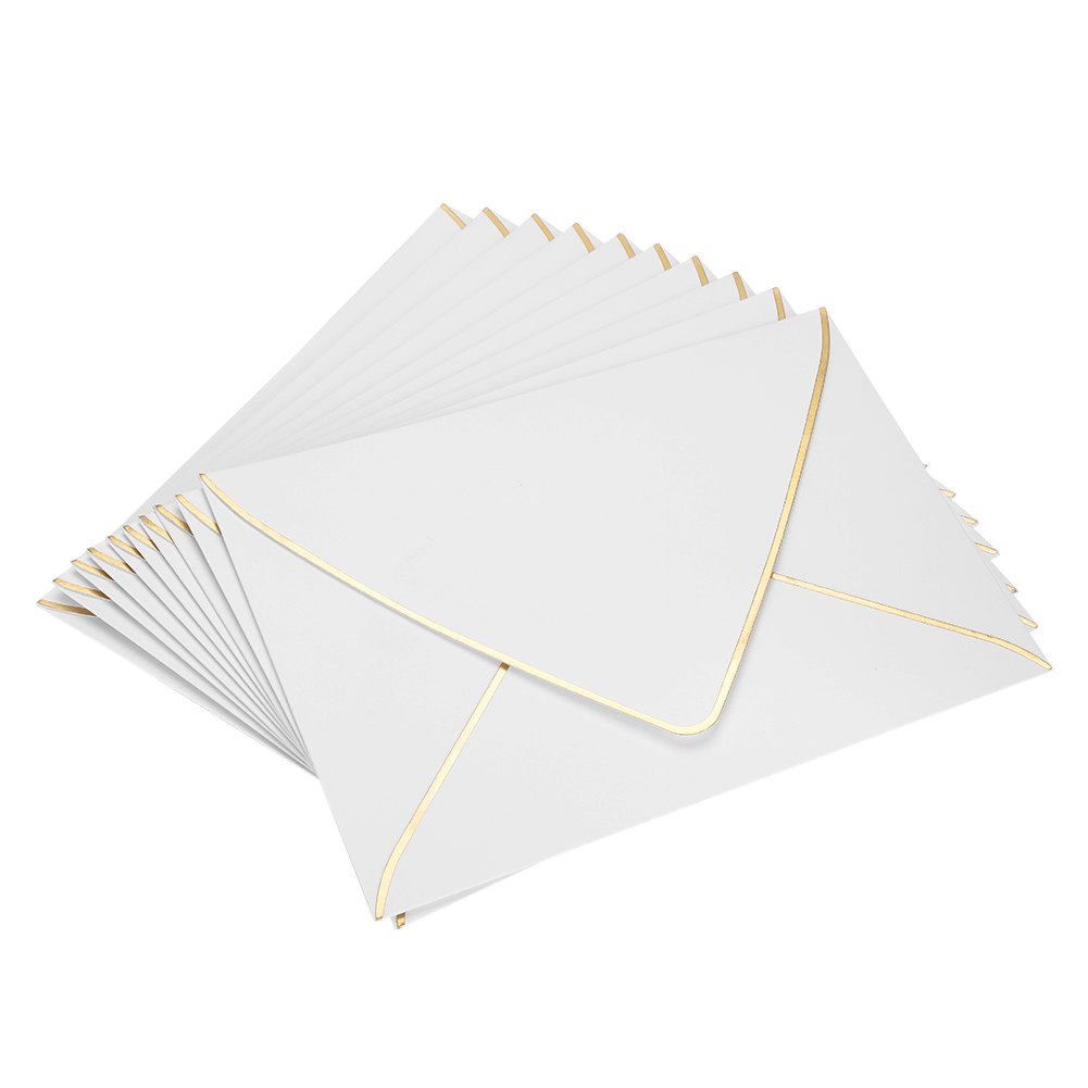 5x7" Quality C6 A6 Invitations Envelopes Gold Edge for Business Party Wedding Greeting Cards Holiday Triangle Self Seal Wallet 100gsm 10 Pcs