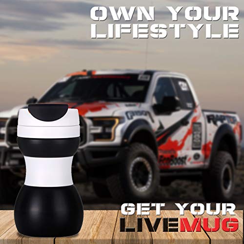LIVEMUG Spittoon Bottle for Chewing Tobacco | Portable Spit Cup, Collapsible Silicone Dip Spitting Accessories | Spill Resistant Spitter Jug with Lid | Travel Spitune, Fits Cup Holders, 17 Oz, Black