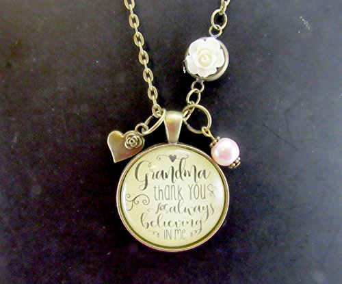 24" Grandmother Necklace Grandma Thank You For Always Believing in Me Heart Charm Vintage Pendant Rose Connector Chain Gift Card - Thumbnail 6