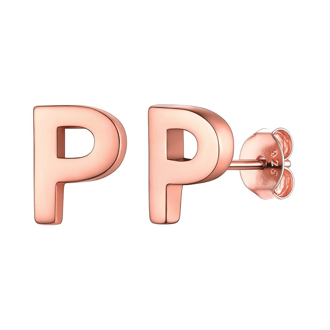 ChicSilver Rose Gold Letter P Initial Earring Studs for Women Mum Daughter Minimalist Jewelry Alphabet Earring — image 1