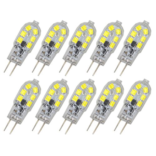 Whitelotous 10PCS Bi-Pin Lamp Bulb G4 3W 12 LED – Transparent + Silver AC/DC 12V White