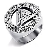Elfasio Mens Stainless Steel Ring Band Valknut Scandinavn Odin Symbol Norse Viking Jewelry Size 8-14