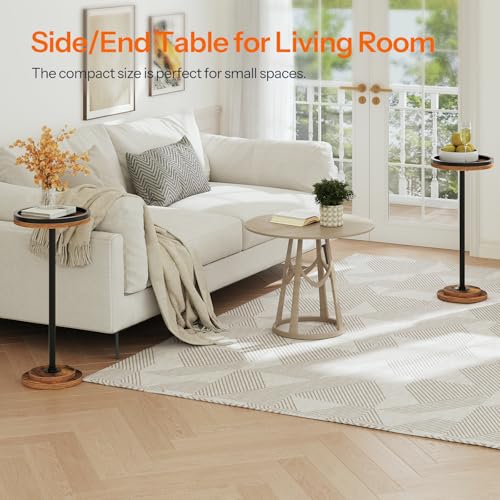 HOOBRO Round Tall Side Table, Round Small Drink Table, Retro Pedestal End Table for Living Room, Bedroom, Industrial Martini Table for Small Spaces, Balcony, Rustic Brown and Black EBF168BZ01