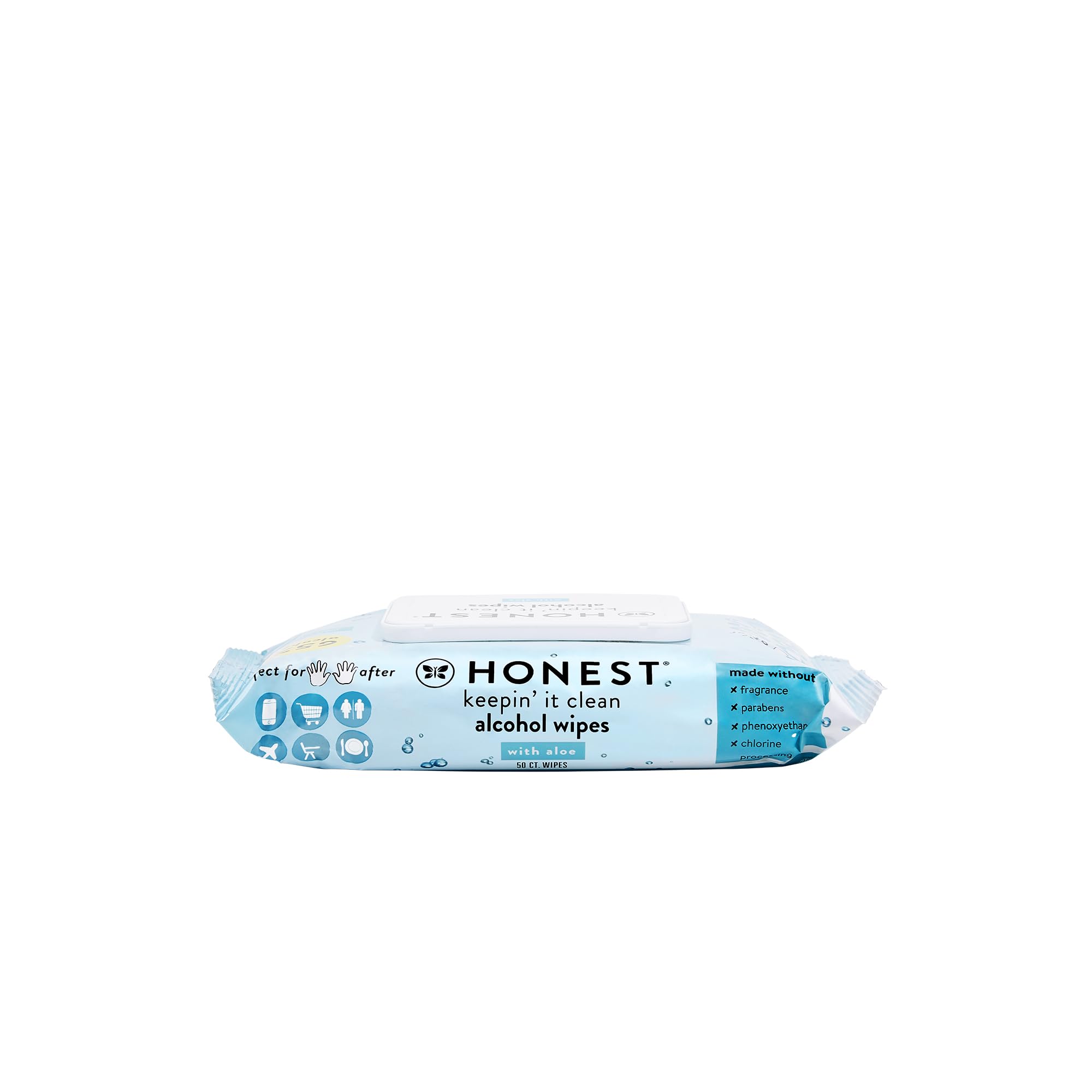 The Honest Company Fragrance Free Sanitizing Alcohol Wipes | Antibacterial + Safe for Hands | Kills 99% of Germs, Made With Aloe | 50 Count (1 Pack)