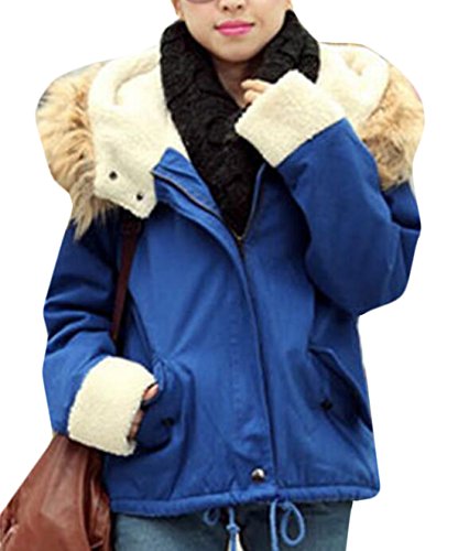 XQS Women Winter Faux Fur Collar Long Sleeve Jacket Coat Blue L XQS Women Winter Faux Fur Collar Long Sleeve Jacket Coat Blue L