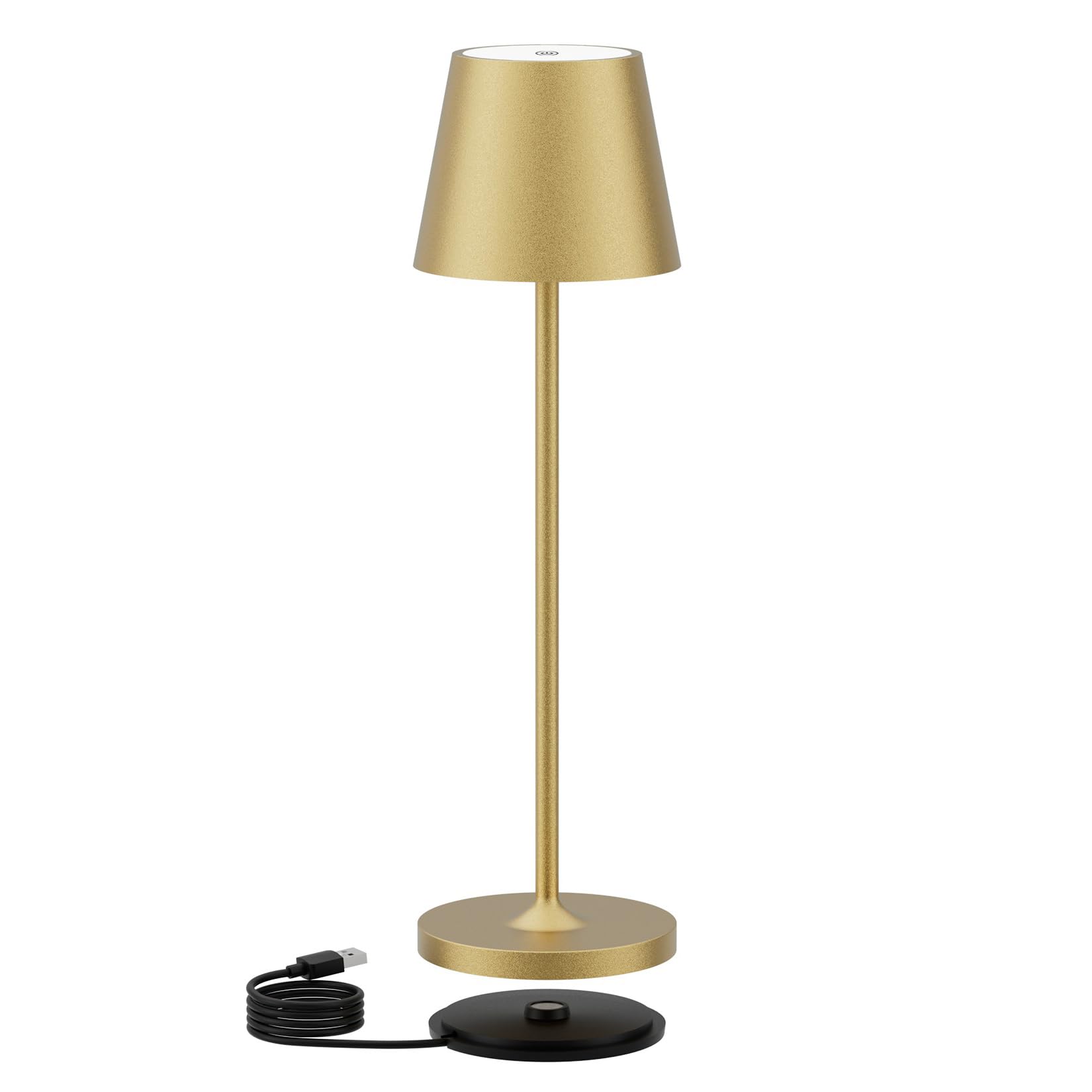 Photo 1 of Ralbay IP54 Aluminum Cordless Rechargeable Table Lamp LED Modern Battery Operated 4800mAh Waterproof Portable Stepless Dimmable Desk Lamp for Restaurant/Bedroom/Camping/Outdoor (Gold)