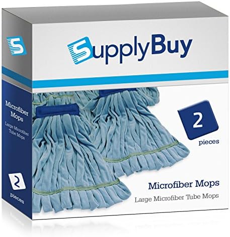 SupplyBuy Large Microfiber Tube Mops | Industrial Wet Mops with Canvas Headbands | Pack of 2