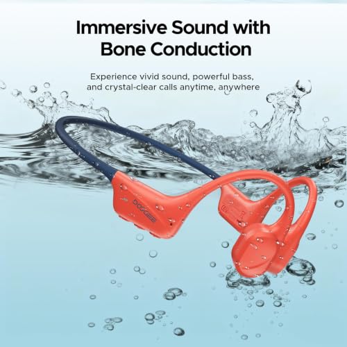 DOOGEEEco Bone Conduction Headphones IP68 Waterproof for Swimming 10H Battery Bluetooth 5.4 Storage 32GB Ideal for Cycling (Red)
