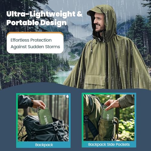Stynice Lightweight Waterproof Rain Poncho Men & Women - Multi-Purpose Rain Jacket Outdoor with Hood Foldable Bag for Camping Hiking Hikking - Breathable 3-in-1 Rain Cape