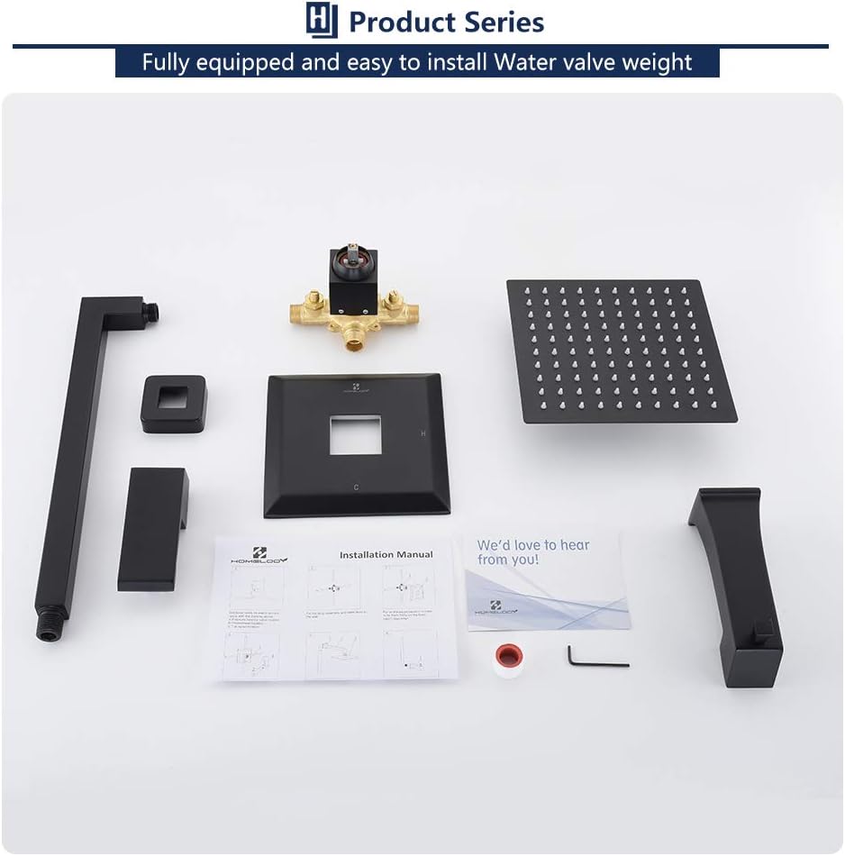 HOMELODY Shower Faucet Shower Valve Trim Kit Tub and Shower Faucet Set Rainfall Shower System with 8" Touch-Clean Shower Head, Bathtub Faucet, Stainless Steel, Matte Black - - 