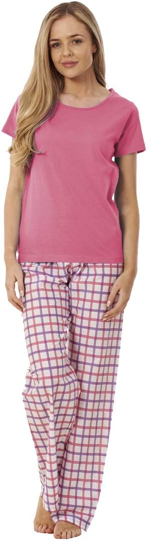 Ladies Short Sleeve Floral Check Print Summer Pyjama Set PJ's Nightwear