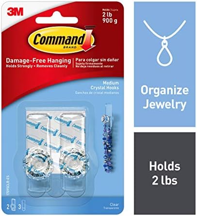Command Crystal Knobs Organize Damagefree 2 Hooks 3 Strips Clear (17095Clres)