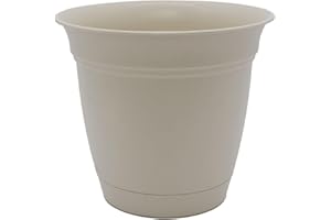 The HC Companies Eclipse Round Planter with Saucer - Outdoor & Indoor Plant Pot with Drainage Holes - Lightweight, UV-Resistant Plastic Pots for Plants, Flowers & Herbs (16" Cottage Stone, Pack of 1)