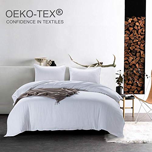 meadow park Stone Washed French Linen Duvet Cover Set 2 Pieces - Super Soft, Twin Size - 68 inches x 90 inches -Sham 20 inches x 26 inches, Basic Style, White Color - Thumbnail 7