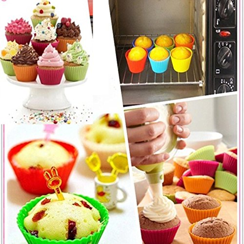 image for Oguine 12pcs/lot 5cm Silicone Cupcake Mould, Colorful Round Shape Muff