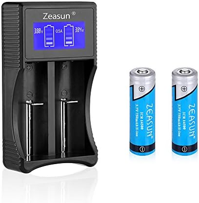 Zeasun 14500 Rechargeable Batteries 2 Pack 750mAh 3.7V Lithium Button Top Battery and 18650 14500 16340(CR123A) 17670 26650 AA AAA USB Universal Charger for Q5 Flashlight and Headlamps