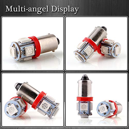 GLL BA9S LED Bulb 5SMD Red 1893 44 47 756 1847 Wedge Pinball Machine Light Car Instrument Panel Gauge Cluster Lamp 6VDC/6.3VDC 20pack
